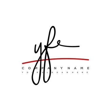 YF ilk harf el yazısı ve imza logosu. Şablon ögesine sahip bir konsept el yazısı logosu