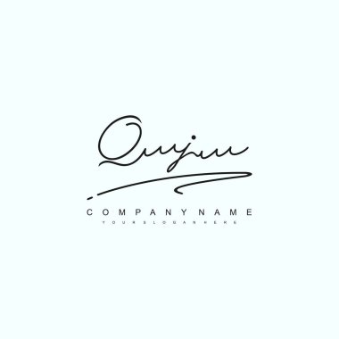 QJ letter calligraphic Minimal monogram emblem style vector logo clipart