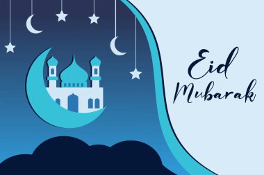 Gece caminin kağıt maketi, İslami bayram afişi, Ramazan için, Arap masalları hilal ayı.