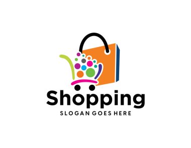 Çevrimiçi alışveriş logosu, ekommerce logo şablonu vektörü, çevrimiçi mağaza logosu, depo, makyaj, güzellik mağazası, alışveriş merkezi,