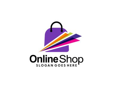 Çevrimiçi alışveriş logosu, ekommerce logo şablonu vektörü, çevrimiçi mağaza logosu, depo, makyaj, güzellik mağazası, alışveriş merkezi,