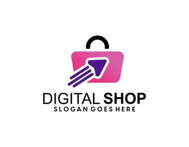 S harfi soyut, alışveriş poşetinde baloncuklar var. Soyut alışveriş logosu. Çevrimiçi dükkan logosu