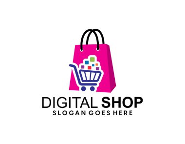 Alışveriş arabası logosu, alışveriş arabası logosu ve alışveriş çantaları logosu vektörü. 