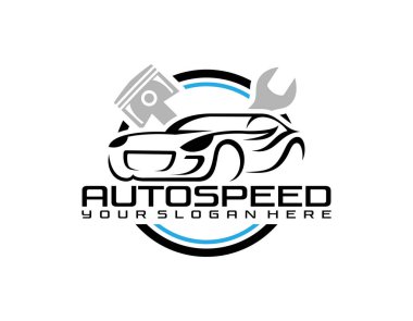 Siyah arkaplanda izole edilmiş otomatik vektör logo amblem tasarım şablonu