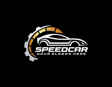 Spor araba logo simgesi seti. Motorlu taşıt bayisi amblemleri. Otomatik siluet garaj sembolleri. Vektör illüstrasyonu.