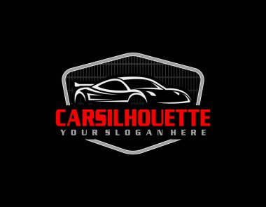 Spor araba logo simgesi seti. Motorlu taşıt bayisi amblemleri. Otomatik siluet garaj sembolleri. Vektör illüstrasyonu.