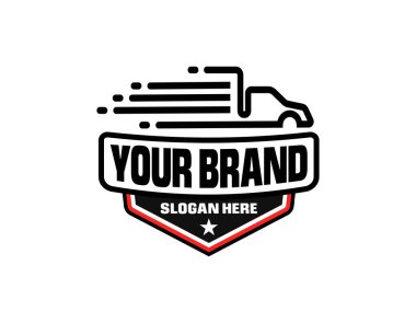 Premium taşımacılık şirketi logoyu hazırladı. 18 tekerlekli yarı kamyon logo taşıyıcısı. Taşımacılık ve taşımacılık sektöründe en iyisi