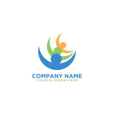 İnsanlar logoyu, logoyu, sağlık sembolünü önemser. Düz Vektör Logo Tasarım Şablonu Elemanı