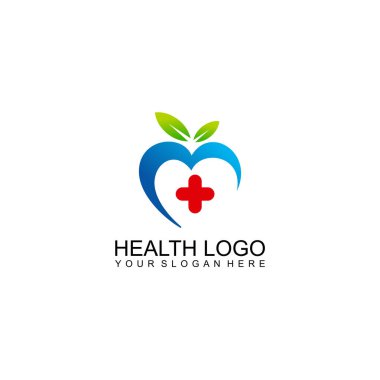 Tıbbi sembol, Hand ile Sağlık Hizmetleri logosu. Stetoskop, kalp şeklinde bir logo. Daire logosu ve illüstrasyonu olan tıbbi vektör