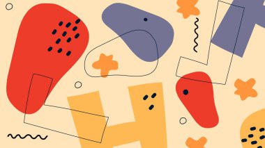 Geometrik şekilleri ve sanatsal detayları olan modern soyut bir arkaplan. Sıcak toprak renkleri, şık bir tasarım için el yapımı çizgilerle harmanlanır. Markalaşma, baskı, dijital sanat ve kırtasiye için harika..