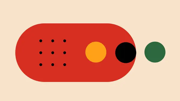 Güçlü geometrik formlara ve uyumlu renk paletine sahip soyut bir vektör çizimi. Siyah, turuncu ve nötr renkler arasındaki cesur zıtlık yaratıcı projeler için benzersiz bir görsel cazibe yaratır..