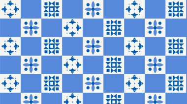  Karmaşık geometrik ve çiçek motifleriyle mavi ve beyaz seramik kaplama. Arka planlar, duvar kağıtları, tekstil ve dekoratif projeler için mükemmel. Geleneksel Akdeniz tarzı tasarım.