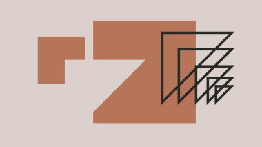 Terracotta arka planında siyah ve bej şeklinde çizilmiş, üçgen odaklı minimumda bir kompozisyon. Soyut ve modern düzen.