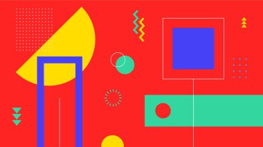 Kırmızı arkaplan üzerinde canlı ve soyut bir düzende yarım daire ve blok formları düzenlenmiştir. Modern tasarım görselleri için mükemmel..