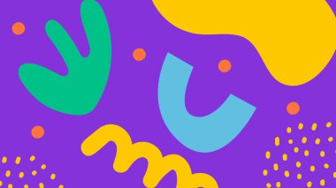 Mor bir taban üzerinde yeşil, turuncu ve mavi noktalar olan soyut sanat eserleri. Modern tasarım ve gençlik görselleri için mükemmel..