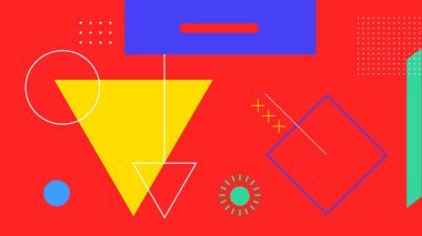 Dinamik üçgen odaklı kompozisyon koyu kırmızı, sarı ve mavi. Modern markalaşma ve görsel kimlik tasarımı için ideal.