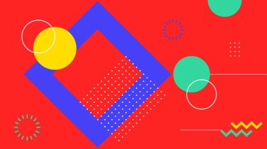 Kalın köşegen kareli, noktalı ve dairesel şekilli soyut tasarım canlı tonlarda. Yaratıcı markalaşma ya da dijital sanat için mükemmel.