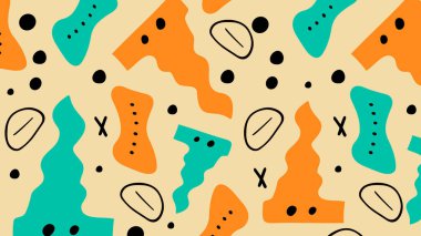 Noktalı aksanlı ve oyuncu şekilli soyut, renkli lekeler. Özgeçmiş, gençlik içeriği veya oyuncu temalar için ideal.