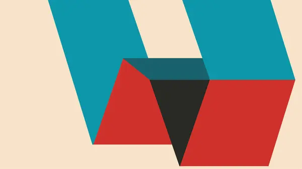 Üst üste binen geometrik blokların koyu kırmızı, yeşil ve siyah renkte koyu renkli kompozisyonu. Modern, boyutsal görsel tasarım.