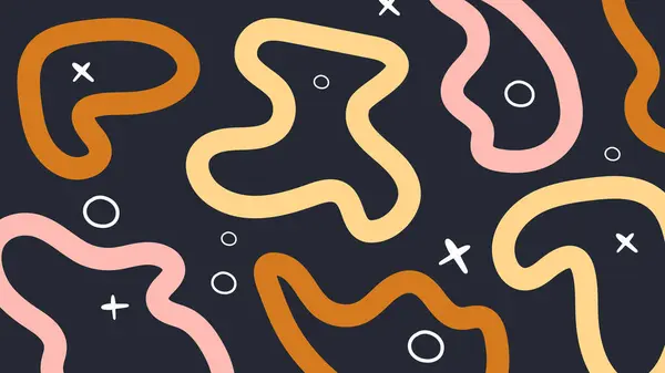 Pembe, mor ve turuncu renkli dalgalı soyut çizgiler. Dinamik el çizimi eğrilerle eğlenceli ve eğlenceli kompozisyon.