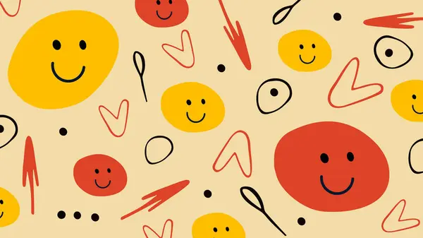 Bej arka planda şakacı şekilleri olan soyut eğlenceli yüzler. Çocuk projeleri, neşeli markalar ve modern görseller için harika..