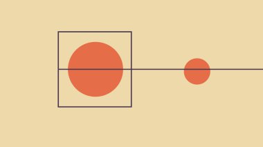 Turuncu daireli yaratıcı minimalist çizimler, kare çizgiler, ve bej arkaplan üzerinde yatay bir bağlantı çizgisi, yapılandırılmış ve temiz bir geometrik görünüm yaratıyor..