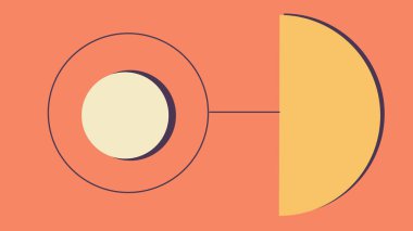 Krem rengi bir daire ve turuncu yarım daire içeren biçimlendirilmiş minimal tasarım kalın turuncu arkaplan üzerinde bir çizgi ile bağlandı. Modern ve temiz geometrik çizimler.