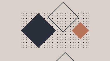 Noktalı doku arka planında üst üste binen ve döndürülen kareler ile yaratıcı soyut sanat eserleri, kontrastı ve basitliği temiz bir bej görsel ortamda birleştirerek.