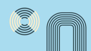 Katmanlı dairesel çizgiler ve parlak mavi arkaplan üzerine kalın kemer şekilleri içeren modern Soyut Yaratıcı soyut sanat eserleri dinamik ve fütüristik bir görünüm sunuyor..