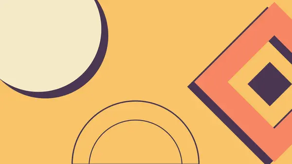 Katmanlı kareler içeren modern soyut kompozisyon ve dinamik ve renkli geometrik bir düzen sunan canlı sarı arkaplan üzerinde çizilmiş daireler..