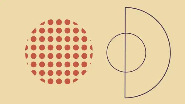 Kırmızı noktalı bir daire ve bej bir arkaplan üzerinde özetlenmiş kavisler içeren yaratıcı soyut çizimler, cesur geometrik denge ile temiz ve minimal bir görsel kompozisyon sunuyor.