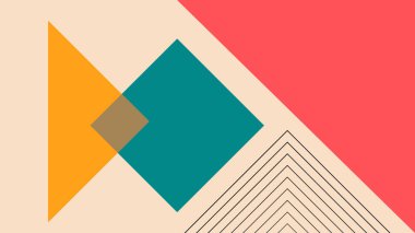 Üçgen ve elmas şekilli sanatsal soyut kompozisyon nötr bir arkaplan üzerinde retro-modern renk şeması kesişiyor.