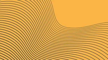 Siyah kıvrımlı çizgilerle biçimlendirilmiş soyut sanat eserleri sıcak sarı bir taban üzerinde, görsel olarak çekici bir akış ve hareket hissi yaratıyor..