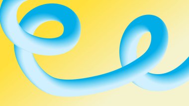 Yumuşak sarı gradyan arkaplanda dönen akışkan 3D mavi kurdele. Canlı modern tasarımlar ve soyut görsel temalar için ideal.