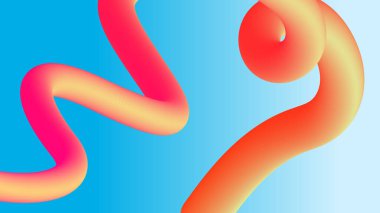 Canlı 3 boyutlu turuncu-kırmızı tüp mavi bir arkaplan boyunca kıvrılır. Göz alıcı soyut tasarım modern dijital arka plan ve yaratıcı görseller için mükemmel..