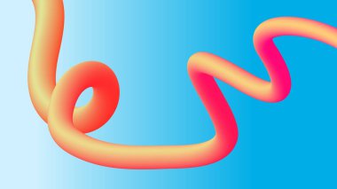 Açık mavi arkaplan boyunca parlak turuncu-pembe eğimli tüp akar. Yaratıcı görsel projeler ve cesur arkaplanlar için çağdaş tasarım.