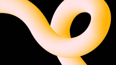 Zarif 3D kıvrımlı sarı tüp, siyah üzerine ince eğimli. Markalaştırma veya dijital ortam için çağdaş soyut görsel.