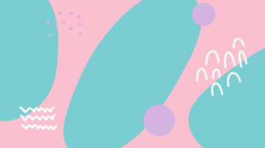 Pembe tabanlı büyük turkuaz ve mor şekilli soyut pastel tasarım, oyuncu beyaz karalamalar ve noktalarla geliştirilmiş. Yaratıcı projeler için mükemmel.