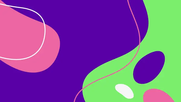 Pembe ve beyaz aksanlarla birlikte parlak mor ve neon yeşil akış, neşeli ve dinamik bir soyut görünüm yaratır..