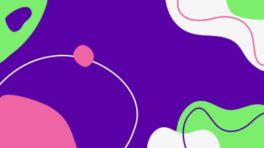 Çağdaş ve eğlenceli tasarımlar için ideal yeşil, pembe ve beyaz organik formlarla güçlendirilmiş koyu mor taban..