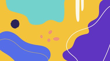 Sarı, mavi ve mor tonlarda dinamik organik formlara sahip soyut arkaplan dijital sanat ve markalaşma için uygundur..