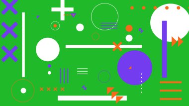 Turuncu, beyaz ve mor renkli parlak yeşil arkaplan. Canlı dijital sanat ve yaratıcı tasarım için mükemmel..