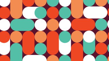 Renkli bir vektör düzeninde daireler ve dikdörtgenlerle dinamik vintage soyut arkaplan.