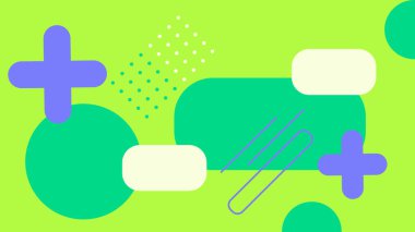 Canlı kireç arkaplan ve modern elementlere sahip eğlenceli geometrik çizimler, cesur dijital dekor ve görsel projeler için ideal.