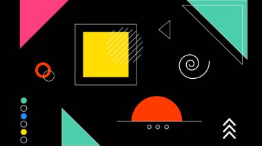 Karelerin, üçgenlerin ve yarı dairelerin neşeli bir karışımı. Eğlenceli markalaşma ve modern web geçmişleri için uygun.