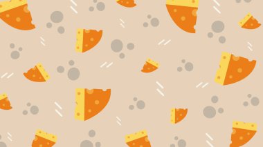 Yumuşak tonda delikleri olan peynir dilimleri. Yemek severler ve mandıra tasarımları için çizgi film tarzı.