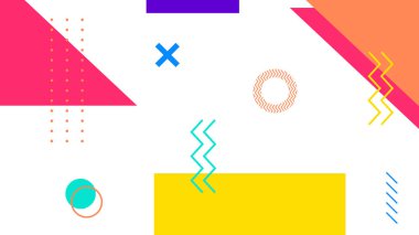 Enerjik görseller için beyaz üzerine parlak şekiller ve zikzaklar. Yaratıcı posterler ve online medya için harika bir seçim..