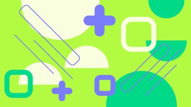 Parlak mavi arkaplanda mavi, sarı ve koyu mavi şekilli dinamik soyut tasarım. Modern dijital projeler ve yaratıcı tasarım temaları için mükemmel.