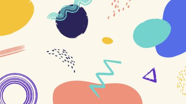 Enerjik soyut tasarım, canlı şekiller, zikzaklar ve renkli formlar ile son moda görseller için hafif bir arkaplan..