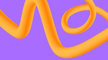 Pürüzsüz, turuncu renkli kurdele yumuşak mor bir tuval üzerinde kıvrılıyor. Soyut dijital tasarım ve yaratıcı markalaşma görselleri için mükemmel.